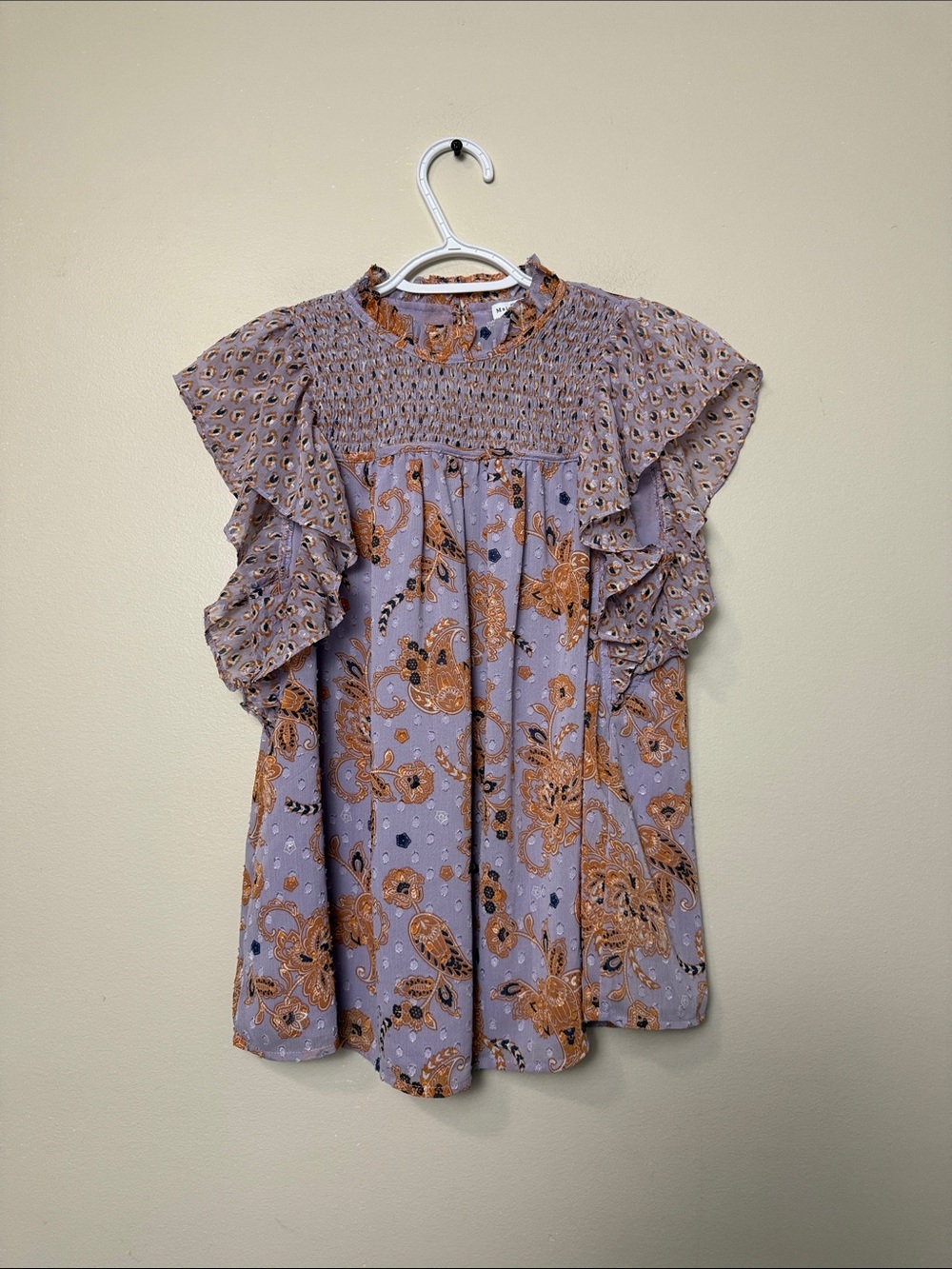 Lavender Floral Smocked Ruffle Lined Blouse